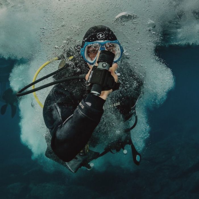 Diver underwater with Aqualung scuba diving equipment